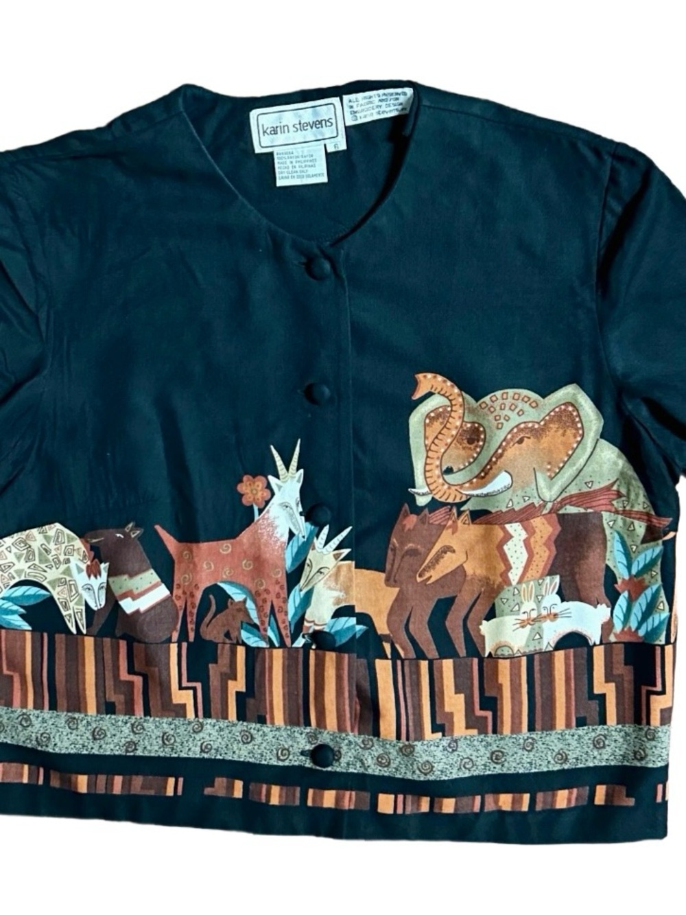 Karin Stevens • Vintage • Size 6 • Brown/Black • Animal Print • Blouse